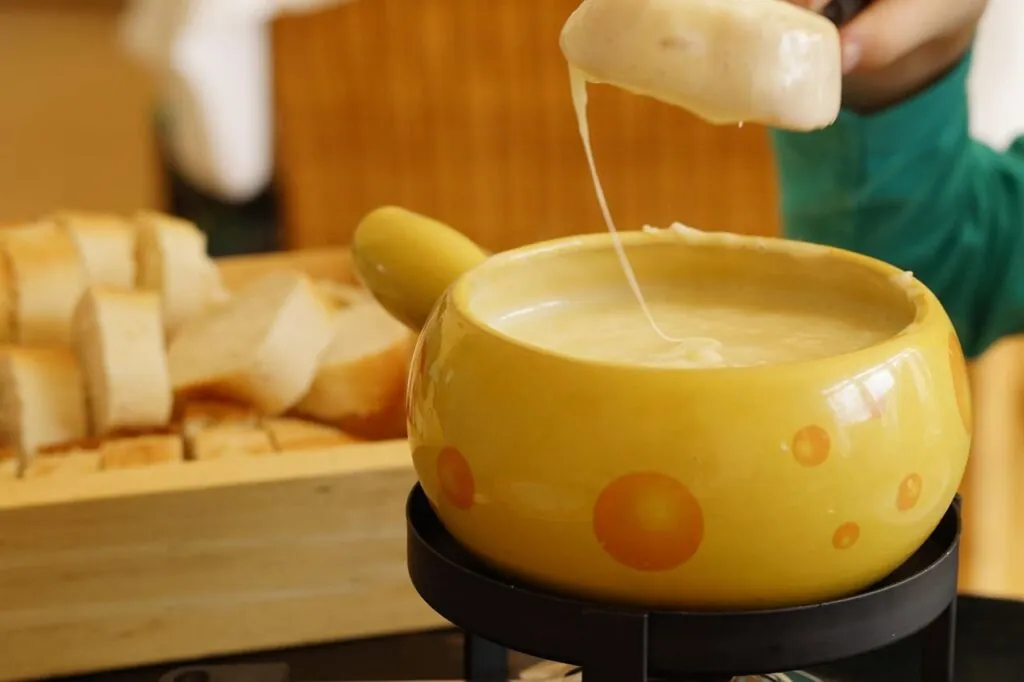 Cheese fondue on a restaurant table in Zurich