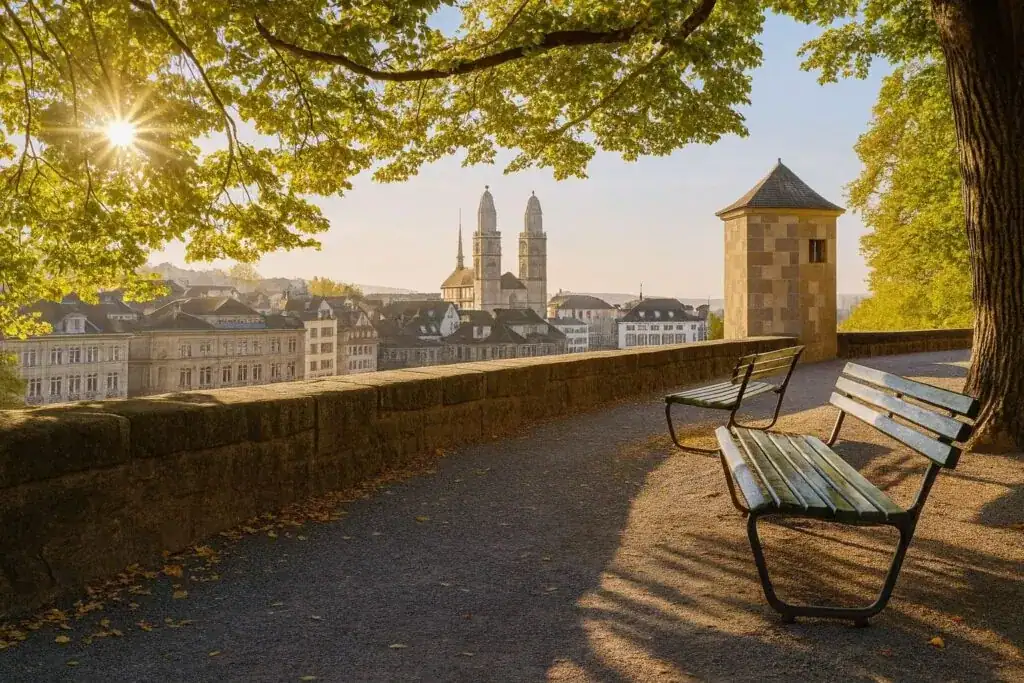 The Lindenhof terrace overlooking Zurich Old Town