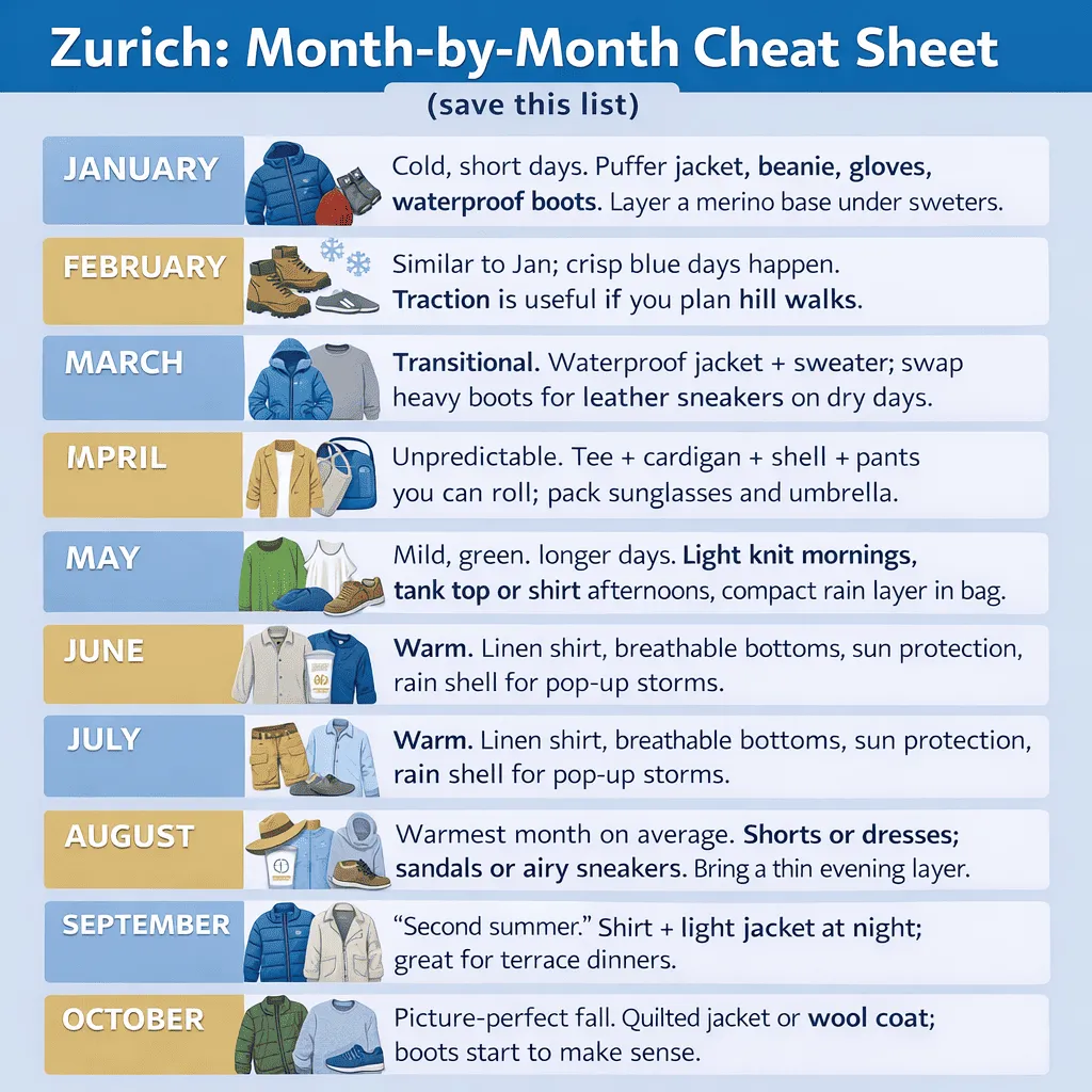 Month-by-month cheat sheet